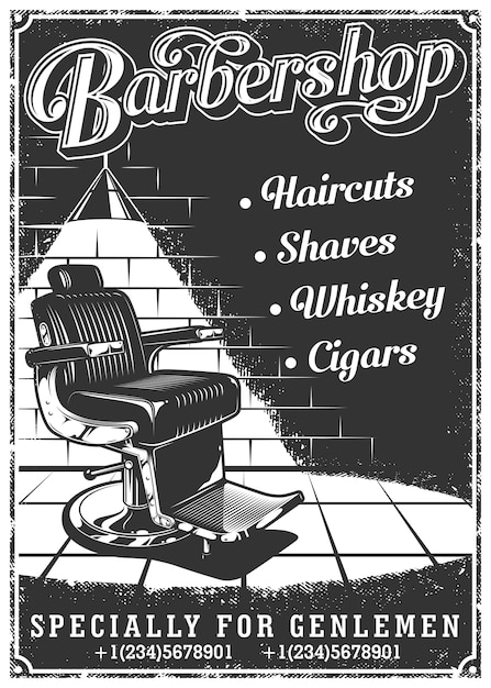 Cartaz de barbearia vintage com cadeira de barbeiro