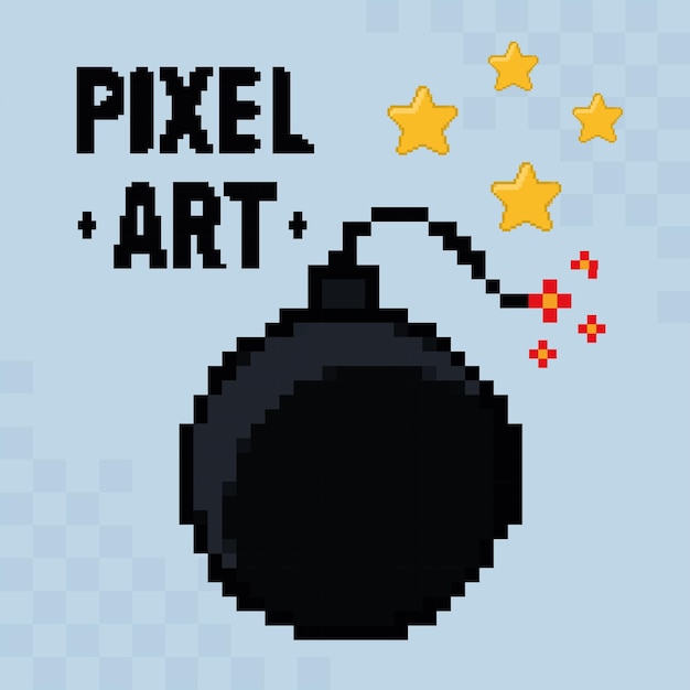 Cartaz de bomba de pixel art com letras