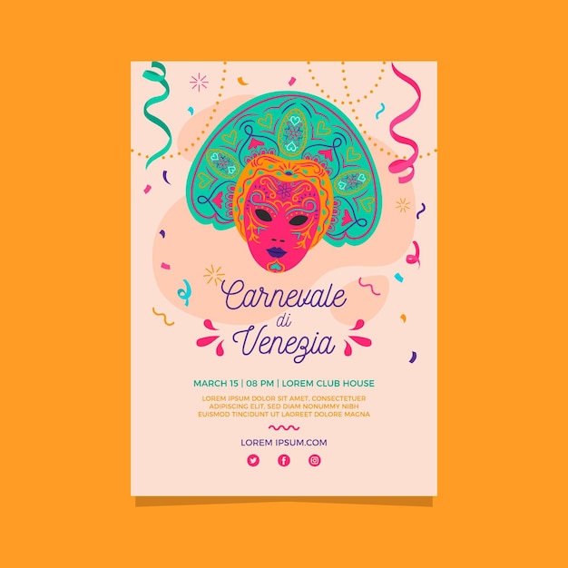 Vetor cartaz de carnaval veneziano desenhado à mão