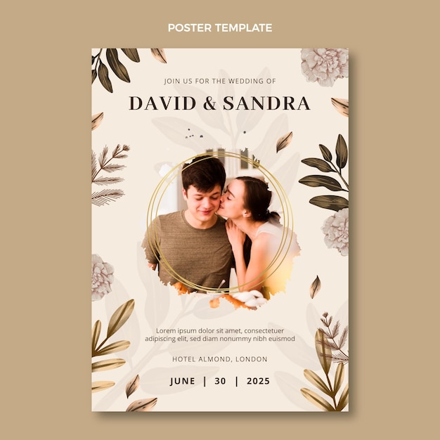 Cartaz de casamento boho em aquarela
