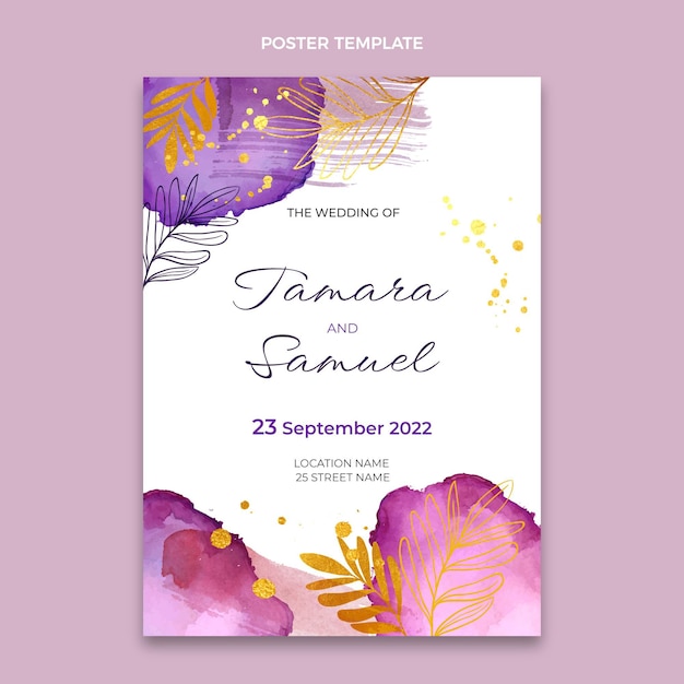 Cartaz de casamento desenhado à mão em aquarela