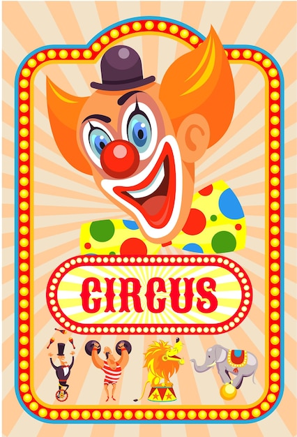 Vetor cartaz de circo. palhaço feliz te convida para o circo