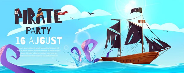 Cartaz de convite de festa de piratas