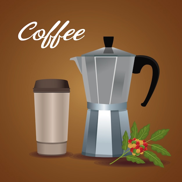 cartaz de cores jarra de café metálico com alça e descartável para bebidas quentes