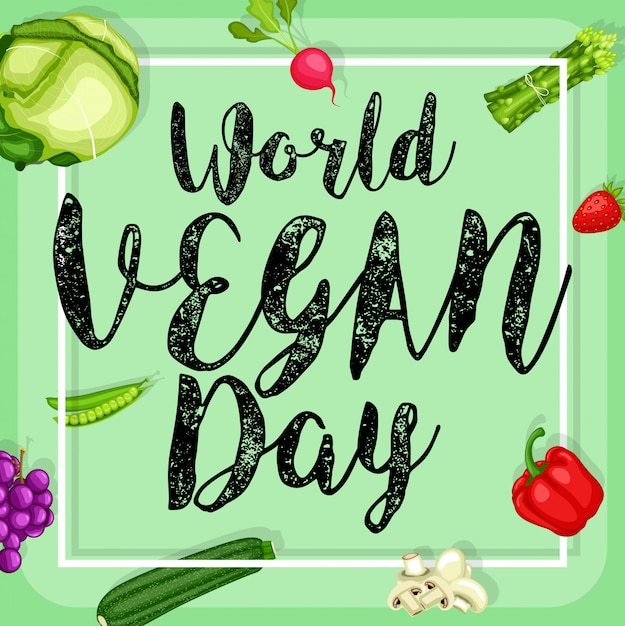 Cartaz de dia mundial vegan com fundo de legumes design plano