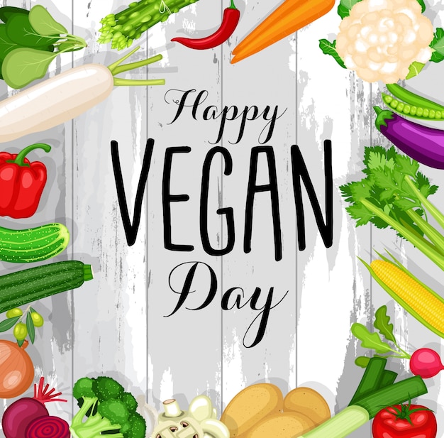 Vetor cartaz de dia mundial vegan com fundo de legumes design plano