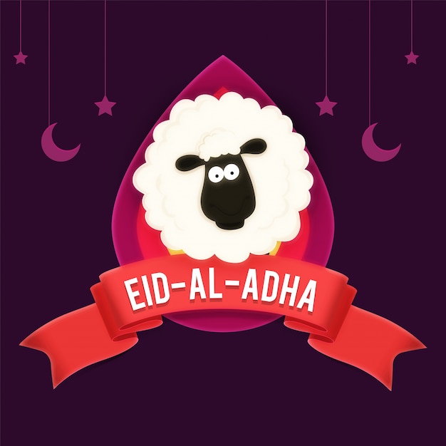 Vetor cartaz de eid-al-adha, bandeira com ovelha.