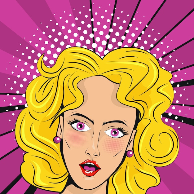 Cartaz de estilo pop art de mulher loira bonita.