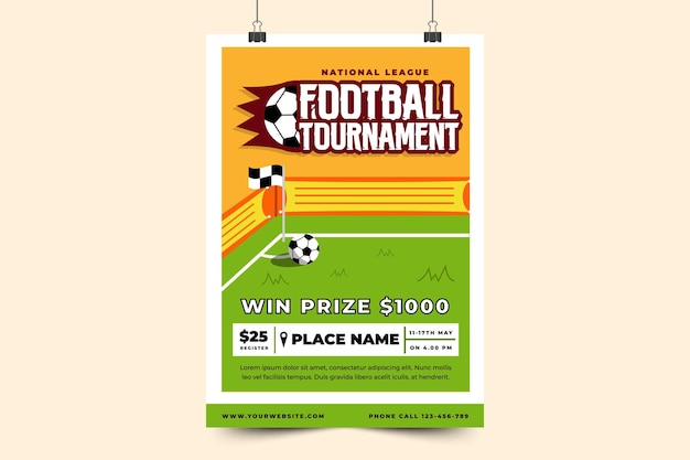 Vetor cartaz de evento esportivo de torneio de futebol ou modelo de design de folheto design simples e elegante