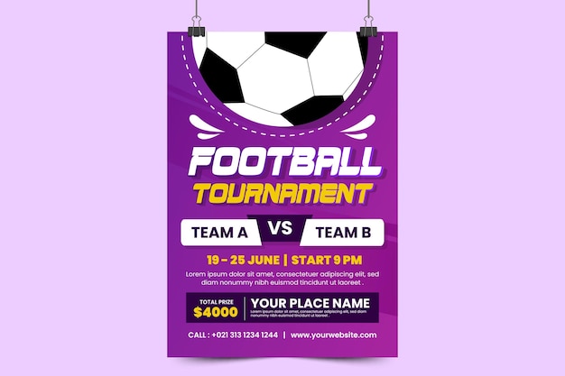 Cartaz de evento esportivo de torneio de futebol ou modelo de design de folheto fácil de personalizar design simples e elegante