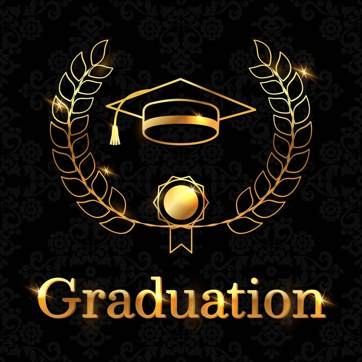 Vetor cartaz de felicitações para o graduado em um fundo preto com uma fonte dourada, um chapéu de estudante