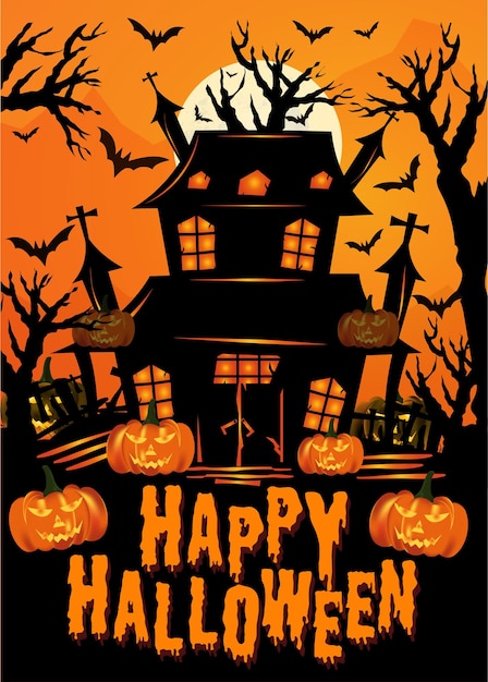 Cartaz de feliz dia das bruxas, fundo vertical de dia das bruxas com abóbora e morcegos design de mídia social