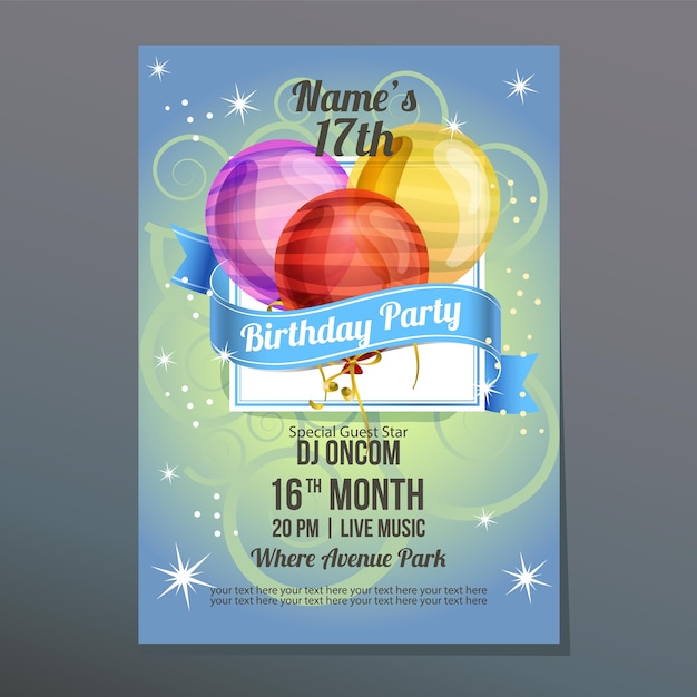 Vetor cartaz de festa de aniversário com balão bonito