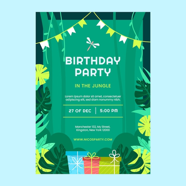 Cartaz de festa de aniversário de selva desenhado à mão