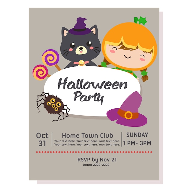 Cartaz de festa de halloween com fantasia de abóbora de criança