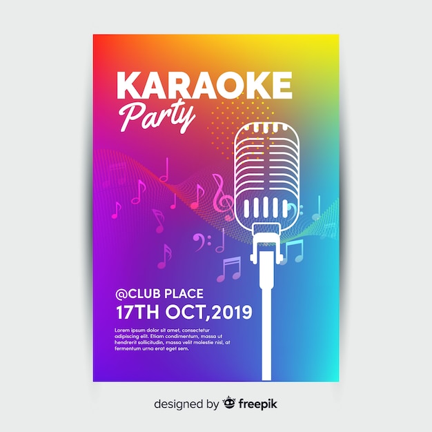 Cartaz de festa de noite de karaoke ou modelo de folheto