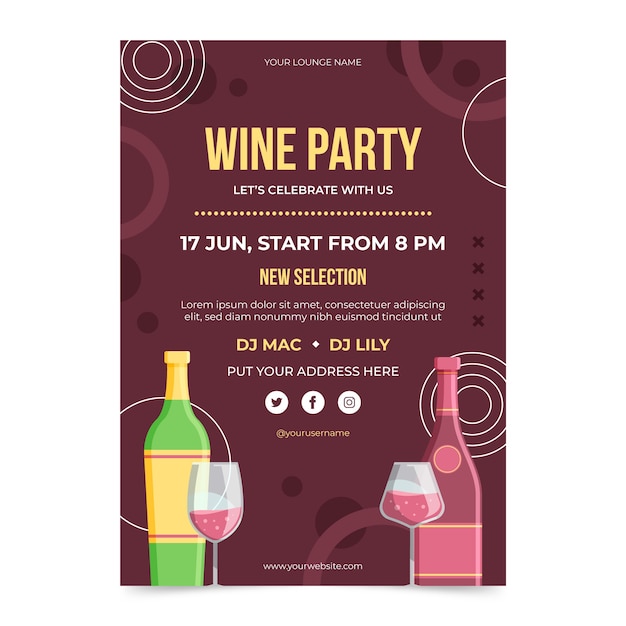 Cartaz de festa de vinho de design plano