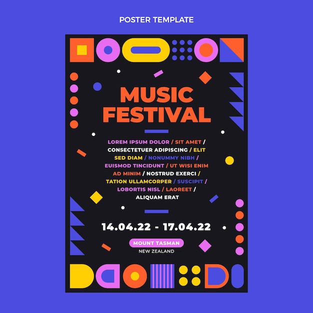 Vetor cartaz de festival de música em mosaico de design plano