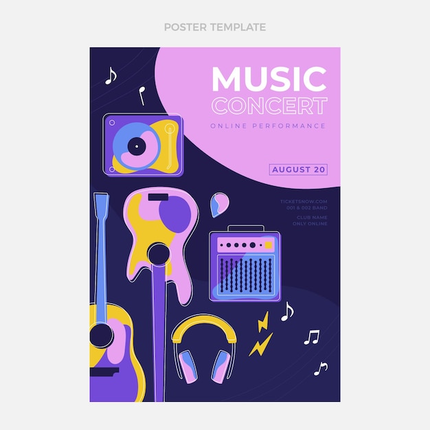Cartaz de festival de música minimalista em design plano