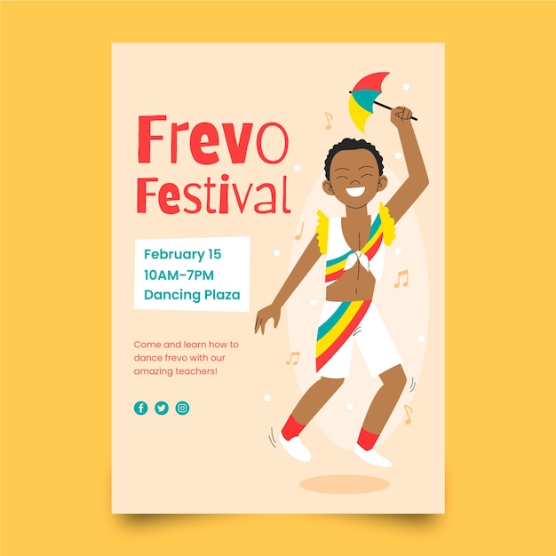 Cartaz de frevo de design plano desenhado à mão