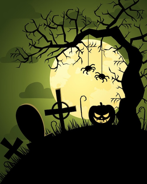 cartaz de Halloween convite para festa Mistura de várias criaturas assustadoras Lua Halloween