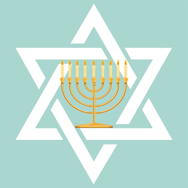 Vetor cartaz de hanukka com vela judaica tradicional menorah e estrela de david