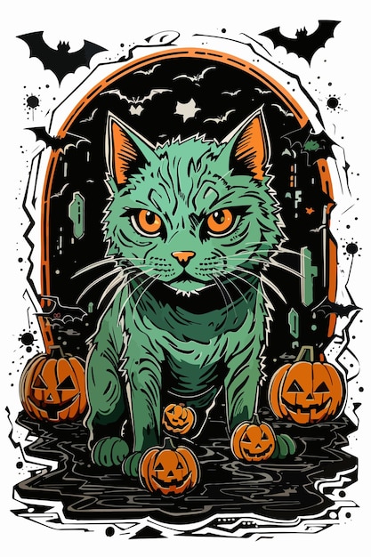 Cartaz de ilustração de halloween de gato