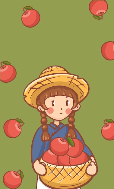 cartaz de ilustração de maçã de frutas desenhadas à mão