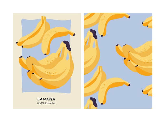 Cartaz de ilustração vetorial com frutas de banana arte para fundo de banner de arte de parede de cartões postais padrão sem emenda