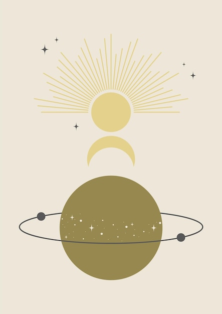 Vetor cartaz de ilustração vetorial de fundo místico de astrologia saturno com satélite