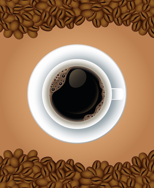 Vetor cartaz de intervalo para café com copo no prato e sementes design de ilustração vetorial airview