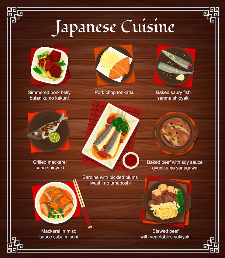 Vetor cartaz de jantar de almoço de restaurante de menu de comida japonesa