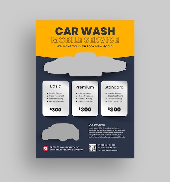 cartaz de lavagem de automóveis folheto de menu lista de preços e folheto detalhista