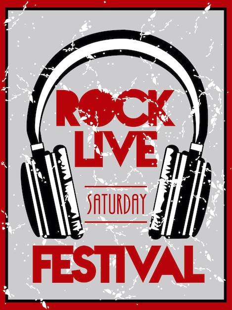 Cartaz de letras do festival de rock ao vivo com fones de ouvido