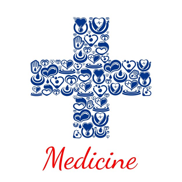 Cartaz de medicina de corações vetoriais de símbolo cruzado