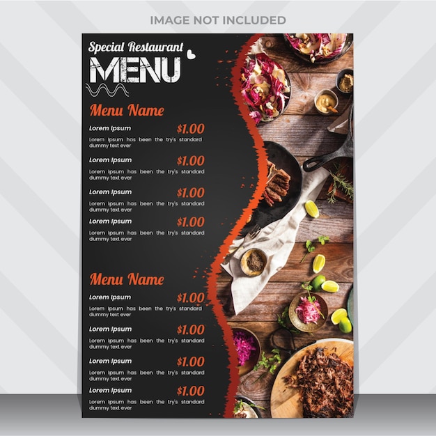 Cartaz de Menu de Comida de Restaurante Especial ou Modelo de Design de Folheto