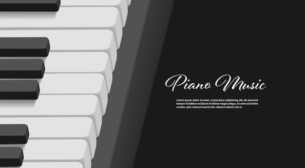 Vetor cartaz de música com teclado 3d de piano modelo de capa preto e branco