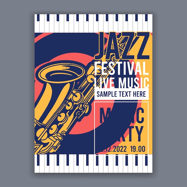 Cartaz de música jazz para concertos de música e ilustração vetorial de festivais