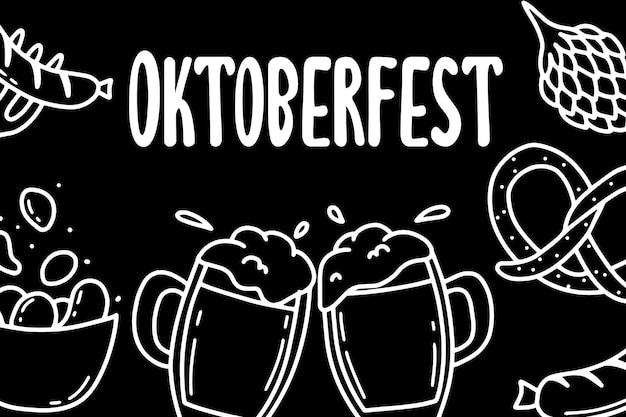 Cartaz de oktoberfest beer fisteval com ilustração vetorial de cerveja estilo doodle