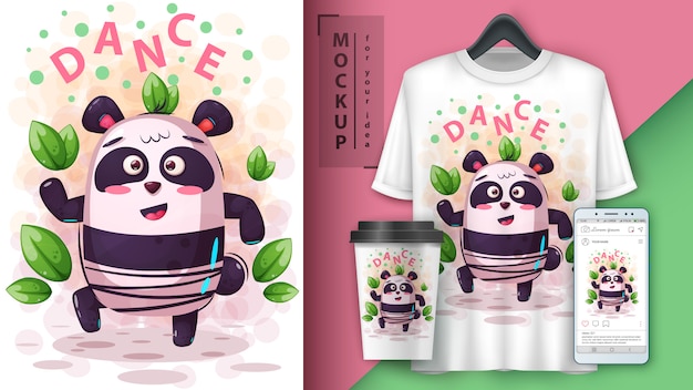 Cartaz de panda de música de dança e merchandising