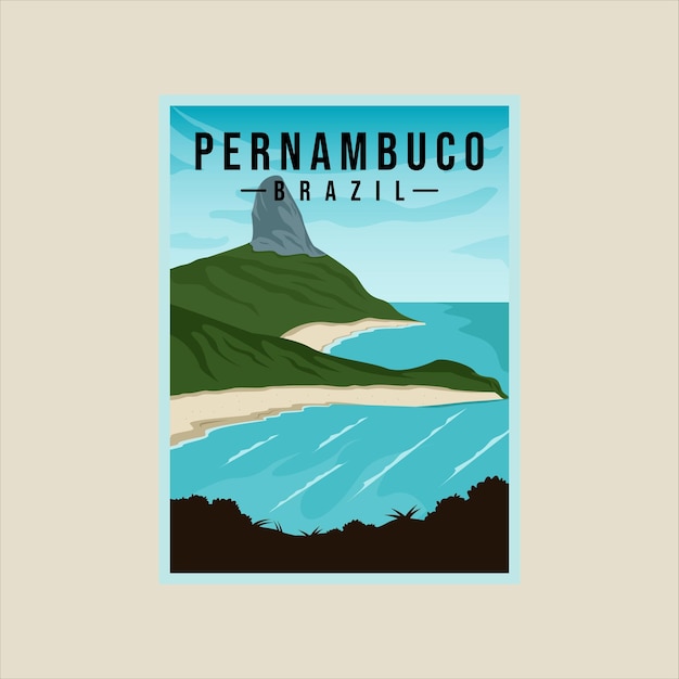 Cartaz de praia de pernambuco modelo de ilustração vetorial minimalista design gráfico marco da ilha do brasil para viagens de negócios ou publicidade ambiental