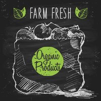 Vetor cartaz de produto orgânico na lousa, modelo de comida saudável, ilustração vetorial desenhada à mão