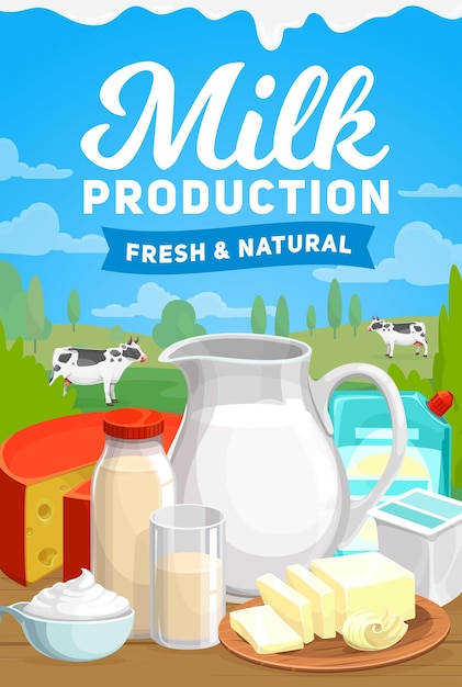 Cartaz de produtos orgânicos de alimentos de leite de fazenda de laticínios