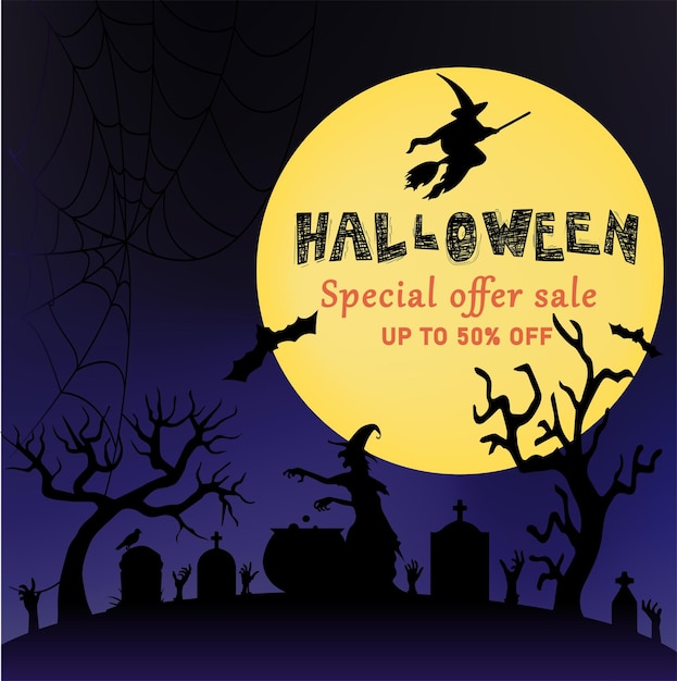 Cartaz de promoção de venda de Halloween ou banner com abóbora de Halloween e balões fantasmas.
