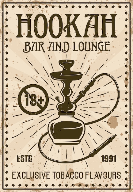 Cartaz de propaganda de bar e lounge com narguilé para instituição em estilo retro