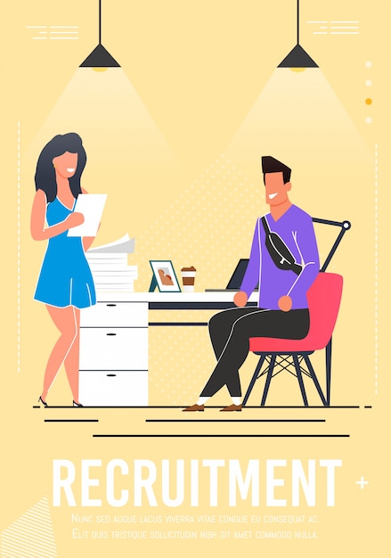 Cartaz de recrutamento com o candidato a entrevista