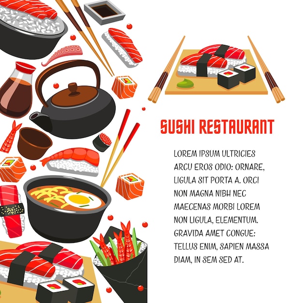 Vetor cartaz de restaurante de sushi para design de comida japonesa