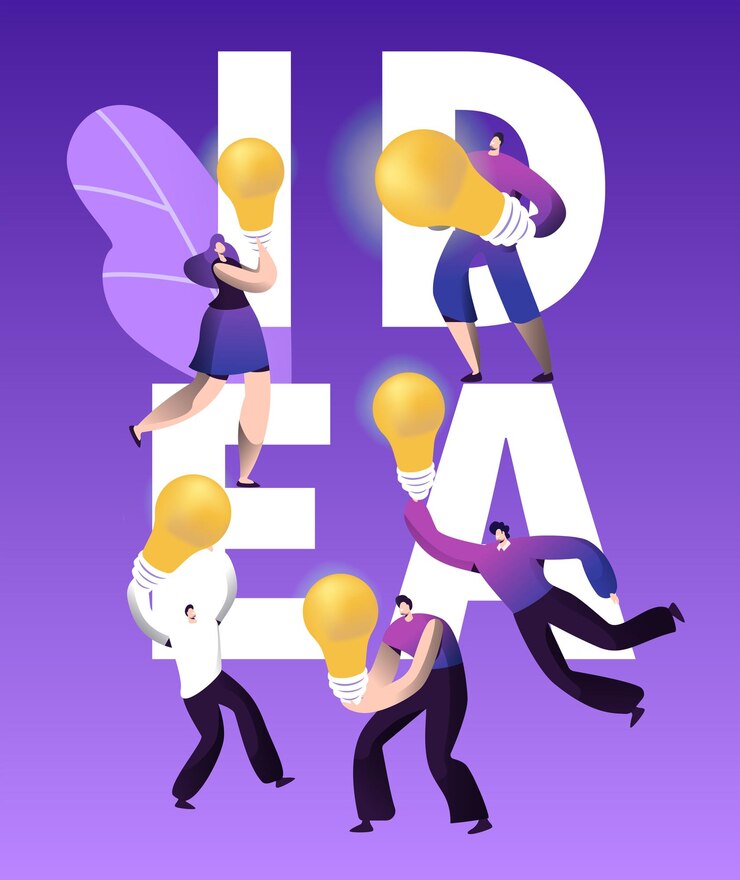 Vetor cartaz de tipografia de personagem de bulbo de inspiração de ideia criativa.