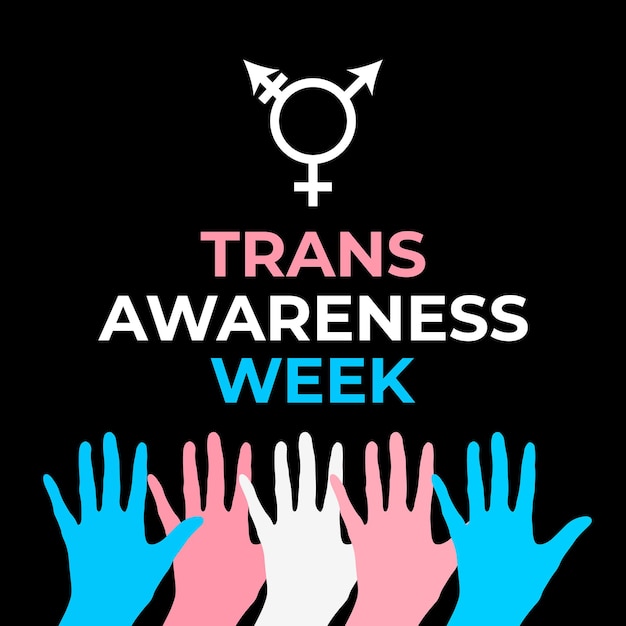 Cartaz de tipografia trans awareness week com símbolo transgênero feriado da comunidade lgbt comemora na segunda semana de novembro modelo vetorial para banners sinais cartão de design de logotipo etc