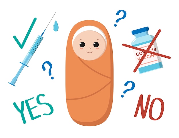 Cartaz de vacinação para bebês elementos planos de caráter e medicina de vetor questão de vacinação de bebês